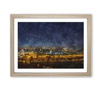 Old City In Jerusalem Israel Painting Modern Art Framed Print | A2 Oak Framed Wall Art | Ready to Hang | Modern Cityscape Picture | Living Room Bedroom Lounge Office