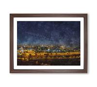 Old City In Jerusalem Israel Painting Modern Art Framed Print | A4 Walnut Framed Wall Art | Ready to Hang | Modern Cityscape Picture | Living Room Bedroom Lounge Office