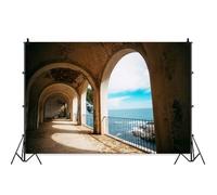Old City Jerusalem Backdrop Ancient Stone Arch Jerusalem with Blue Ocean Israel Photography Backgrounds for Travel Portrait Photo Booth Props Vinyl 10x8ft