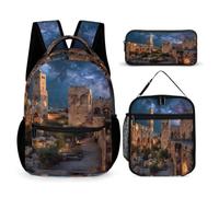 Old City Jerusalem Night Israel 3Pcs Backpack Set Lunch Box Pencil Bag | Lightweight,Travel Daypack,Print,Lunch Bag,for Women Men,Durable,Pencil Pouch