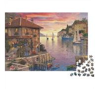 Old Coastal House Art 1000 Pieces Jigsaw Puzzle Seaside Harbor View Impossible Puzzle Interlocking Pieces Recycled Cardboard for Advanced Puzzlers Creativity Gift 38x26cm/1000pcs