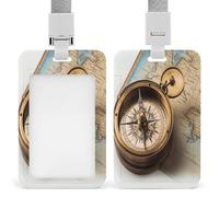 Old Compass Badge Holder ID Badge Card Holder Wallet Case Sturdy Lanyard Badge Protector Vertical Plastic Card Case Protector Pouch with Clear Window ID Holder