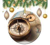 Old Compass Ceramic Christmas Ornaments 3 Inch Vintage Hanging Baubles with Gold String for Xmas Tree Decorations Holiday Party Yard Garden Home Decor Festive Keepsake Gift Exchange