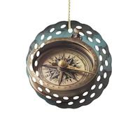 Old Compass Christmas Ornaments Rustic Round Xmas Tree Pendant Personalized Vintage Double-Sided Ceramic Ornament Holiday Party Decorations for Xmas Gifts 3 Inch