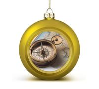 Old Compass Christmas Tree Ornaments 1.6 Inch Shatterproof Pc Plastic Balls with Lanyard Baubles Hanging Christmas Ball Ornaments for Xmas Tree Holiday Party Wedding Home Decorations-Golden
