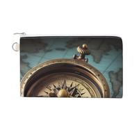 Old Compass Coin Purse Canvas Wallet Cute Change Purse Small Storage Bag with Zipper, old compass, One Size, Flowers and Animals