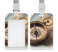 Old Compass Id Badge Holder with Lanyard, Clear Vertical Card Protector Waterproof, Breakaway Safety Neck Strap, Heavy Duty Name Tag Holder for Nurse Teacher Officer Staff Women Men