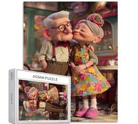 Old Couple Kissing in Cafe 1000 Piece Jigsaw Puzzles for Adults Romantic Art Jigsaw Puzzle Colorful DIY Puzzles for Home Decoration Gifts Family Puzzle Perfect for Game Nights 20×27 Inches