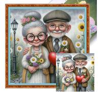 Old Couple Printed Cross Stitch Kits 40x40cm DIY 11CT Thread Needlework, Cross Stitch Kits for Adults, Embroidery Kit for Adult Beginner, Art Crafts for Home Wall Decor,Gifts for Mothers Girls