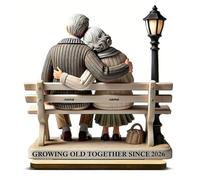 Old Couple Sitting On Bench At The Park Personalized Wooden Plaque, Custom Couples Name Ornaments, Personalized Family Ornaments, Anniversary Keepsake for Husband Wife