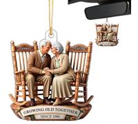 Old Couple Sitting On Rocking Chairs Together Personalized Christmas Acrylic Ornament, 3D Effect Personalized Old Couple Car Hanging Ornaments for Rearview Mirror, Custom Growing Old Since Ornaments
