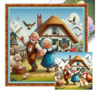 Old Couple Stamped Cross Stitch Kit 11CT 3 Strands Cotton 15.75x15.75in