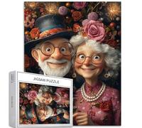 Old Couple Under Fireworks 1000 Piece Jigsaw Puzzles for Adults Champagne Celebration Art Jigsaw Colorful DIY Puzzles for Home Decoration Gifts Family Puzzle Perfect for Game Nights 20×27 Inches