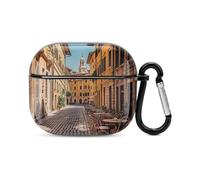 Old Courtyard Cafe Chair City, Rome, Italy Bluetooth Earbuds Case Cover Full Body Shockproof Protection Hard Case Support Wireless Charging with Keychain Personalized Gift for AirPods 3