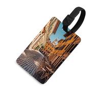 Old Courtyard Cafe Chair City, Rome, Italy Luggage Tags Black Travel Baggage Identification Labels Name ID Tag and Address Card Cute Unique Bag Tags with Durable Steel Loop