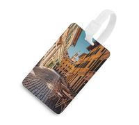 Old Courtyard Cafe Chair City, Rome, Italy Luggage Tags White Travel Baggage Identification Labels Name ID Tag and Address Card Cute Unique Bag Tags with Durable Steel Loop