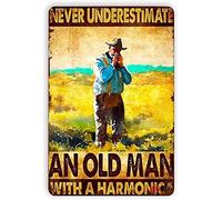 Old Cowboy Retro Playing Harmonica In The Wild Aluminumpub Garage Man Cavenovel And Interesg Bathroom Toiletation Vintage Decor Poster Wall Art Decor Metal Sign Poster 8X12 Inches
