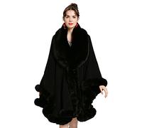 Old DIrd Elegant Faux Fox Fur Collar Knitted Cardigan Shawl Bride Wedding Party Shawl Cloak Coat, Black, One Size