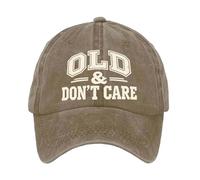 Old & Don't Care Baseball Cap | Vintage Distressed Adjustable Unisex Hat | for Running Travel Sports Daily Hiking Picnic Fishing Shopping Khaki