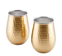 Old Dutch 2P797H Two-Ply Champagne Hammered Stainless Steel Stemless Wine Glasses,Set of 2