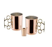 Old Dutch P442 Copper Brass Knuckle Moscow Mule Mugs with Bonus Shot Glass