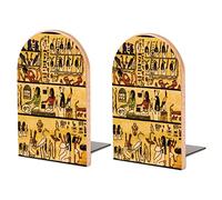 Old Egyptian Papyrus and Hieroglyph Retro Vintage Style 2 PCS Wood Book Ends, Book Shelf Holder Non-Slip Wooden Bookends Stand for Shelves Home Office Library Study Decor M