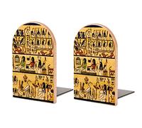 Old Egyptian Papyrus and Hieroglyph Retro Vintage Style 2 PCS Wood Book Ends, Book Shelf Holder Non-Slip Wooden Bookends Stand for Shelves Home Office Library Study Decor S