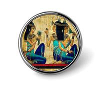 Old Egyptian Papyrus and Hieroglyph Retro Vintage Style Round Brooch Pin, Unisex Smooth Surface Lapel Tie Pin, Lightweight Badge Jewelry Crafts Decor for Costume Accessory Men Women