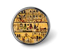 Old Egyptian Papyrus and Hieroglyph Retro Vintage Style Round Brooch Pin, Unisex Smooth Surface Lapel Tie Pin, Lightweight Badge Jewelry Crafts Decor for Costume Accessory Men Women
