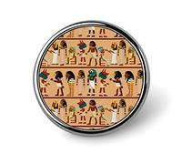 Old Egyptian Papyrus and Hieroglyph Retro Vintage Style Round Brooch Pin, Unisex Smooth Surface Lapel Tie Pin, Lightweight Badge Jewelry Crafts Decor for Costume Accessory Men Women