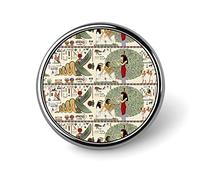 Old Egyptian Papyrus and Hieroglyph Retro Vintage Style Round Brooch Pin, Unisex Smooth Surface Lapel Tie Pin, Lightweight Badge Jewelry Crafts Decor for Costume Accessory Men Women