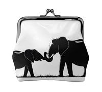 Old Elephant and Young Elephant Full Double-Sided Printed Pattern Women's and Girls' Fashionable Leather Kiss Lock Coin Purse Card Bag