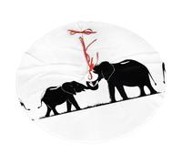 old elephant and young elephant Printed 36" Fluffy Christmas Tree Skirt with Tie Closures Felted Polyester Xmas Tree Mat for Holiday Party Decor