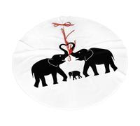 Old Elephant And Young Elephant Printing Christmas Tree Skirt With 3 Red Rope Ties Xmas Trees Mat Soft Farmhouse Holiday Decoration