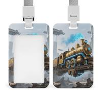 Old Engine Train Badge Holder Vertical ID Badge Holder with Lanyard, Durable ABS Plastic - Waterproof Name Tag for Office, Teacher& Nurses