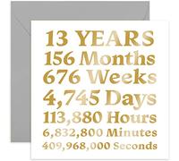 Old English Co. 13th Anniversary Lace Card - Stylish Gold Foil Thirteenth Birthday Card for Him or Her | Card for Husband, Wife, Girlfriend, Boyfriend, Happy Couple | Blank Inside & Envelope Included