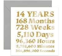Old English Co. 14th Anniversary Ivory Card - Stylish Gold Foil Fourteenth Birthday Card for Him or Her | Card for Husband, Wife, Girlfriend, Boyfriend, Happy Couple | Blank Inside & Envelope Included