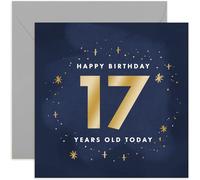 Old English Co. 17 Today Birthday Card for Man or Woman - Gold Foil Sparkle Stars Bday Gifts for Him or Her - Shiny Design for Son, Daughter, Niece, Nephew | Blank Inside with envelope