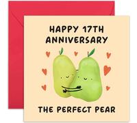 Old English Co. 17th Wedding Anniversary Card for Couple - 'Perfect Pear' Funny Gift for Him Her - Special Cute Seventeenth Anniversary Card for Husband Wife | Blank Inside Envelope