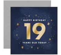 Old English Co. 19 Today Birthday Card for Man or Woman - Gold Foil Sparkle Stars Bday Gifts for Him or Her - Shiny Design for Son, Daughter, Niece, Nephew | Blank Inside with envelope