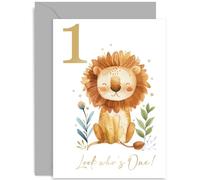 Old English Co. 1st Birthday Card for Boy or Girl - Unisex Age 1 Year Old Birthday Gift for Him Her - Cute Lion Gold Foil Design - For Son, Daughter, Grandson, Granddaughter | Blank Inside