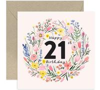 Old English Co. 21st Birthday Card for Women - Twenty First Birthday Card for Her - Special Age Birthday Card for Daughter, Sister, Granddaughter - Floral Wreath Female Birthday Card | Blank Inside