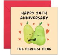 Old English Co. 24th Wedding Anniversary Card for Couple - 'Perfect Pear' Funny Gift for Him Her - Special Cute Twenty Fourth Anniversary Card for Husband Wife | Blank Inside Envelope