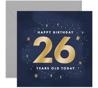 Old English Co. 26 Today Birthday Card for Man or Woman - Gold Foil Sparkle Stars Bday Gifts for Him or Her - Shiny Design for Son, Daughter, Niece, Nephew | Blank Inside with envelope