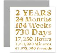 Old English Co. 2nd Anniversary Cotton Card - Stylish Gold Foil Second Anniversary Card for Him or Her | Blank Inside & Envelope Included