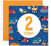 Old English Co. 2nd Birthday Card for Boy or Girl - Tractor Digger Birthday Card for Child - Second Birthday Card for Him or Her - Age Two Construction Vehicle Birthday Card | Blank Inside Envelope