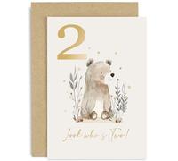 Old English Co. 2nd Birthday Card for Boy or Girl - Unisex Age 2 Year Old Birthday Gift for Him Her - Cute Bear Gold Foil Design - For Son, Daughter, Grandson, Granddaughter | Blank Inside