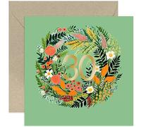 Old English Co. 30th Birthday Card for Women - Green Floral Art Wreath with Gold Foil - Special Thirtieth Birthday Card Gift for Friend, Sister | Blank Inside with Envelope