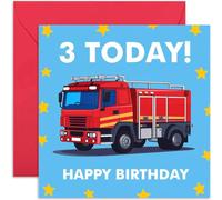 Old English Co. 3rd Birthday Card for Boy - Fire Engine Third Birthday Gift for Him - 3 Years Old Birthday Card for Child, Toddler, Young Boy | Blank Inside