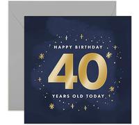 Old English Co. 40 Today Birthday Card for Man or Woman - Gold Foil Sparkle Stars Birthday Card for Him or Her - Shiny 40th Birthday Card for Son, Daughter, Brother, Sister | Blank Inside